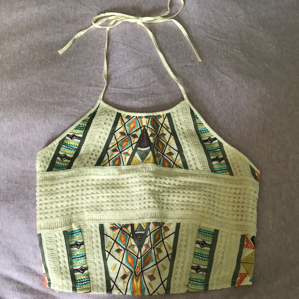 Beautiful crochet/embroidered crop halter top